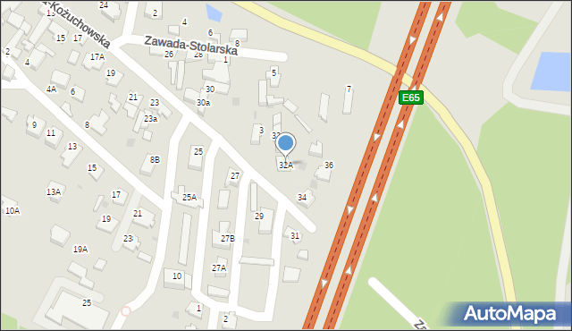 Zielona Góra, Zawada-Kożuchowska, 32A, mapa Zielona Góra