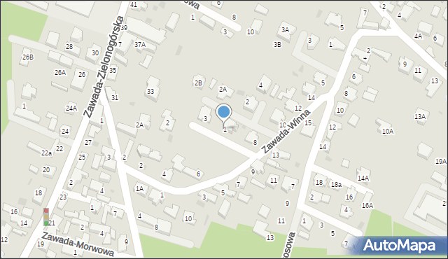 Zielona Góra, Zawada-Krótka, 1, mapa Zielona Góra