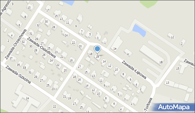 Zielona Góra, Zawada-Łąkowa, 16, mapa Zielona Góra