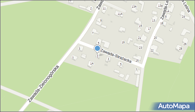 Zielona Góra, Zawada-Strażacka, 1, mapa Zielona Góra
