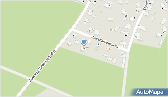 Zielona Góra, Zawada-Strażacka, 1A, mapa Zielona Góra