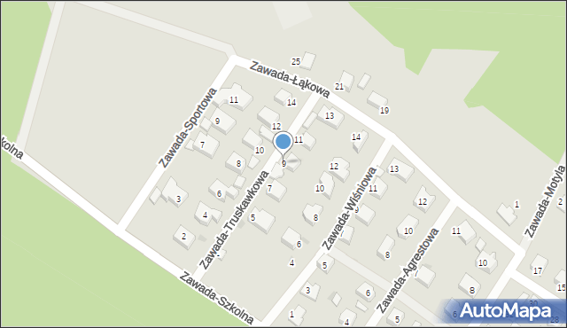 Zielona Góra, Zawada-Truskawkowa, 9, mapa Zielona Góra