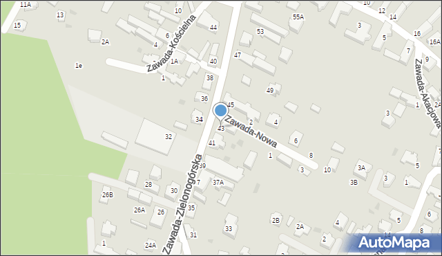 Zielona Góra, Zawada-Zielonogórska, 43, mapa Zielona Góra