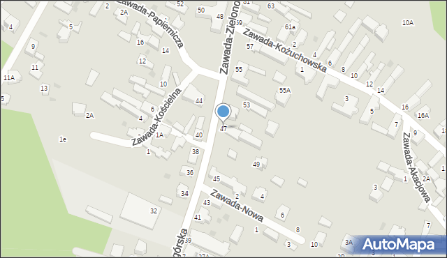 Zielona Góra, Zawada-Zielonogórska, 47, mapa Zielona Góra