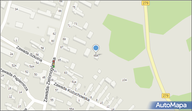 Zielona Góra, Zawada-Zielonogórska, 69A, mapa Zielona Góra