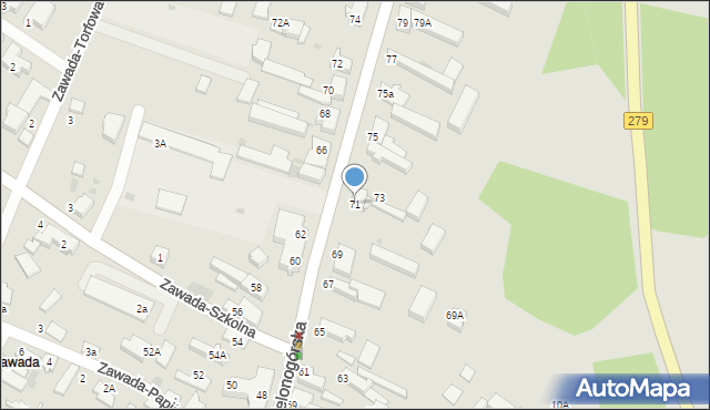 Zielona Góra, Zawada-Zielonogórska, 71, mapa Zielona Góra