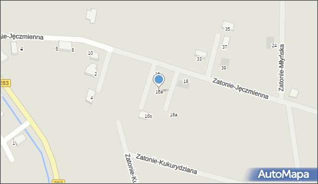 Zielona Góra, Zatonie-Jęczmienna, 16a, mapa Zielona Góra