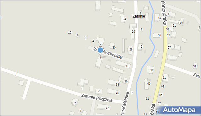 Zielona Góra, Zatonie-Orchidei, 1, mapa Zielona Góra