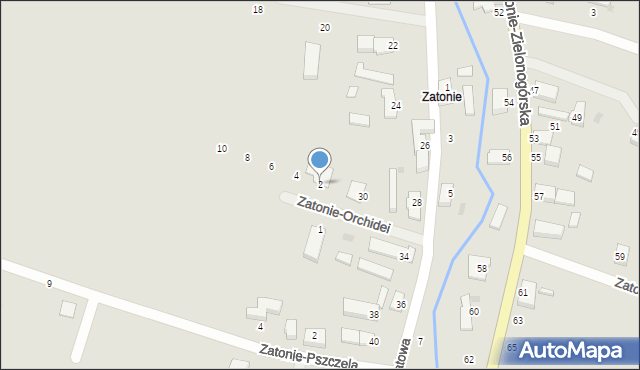 Zielona Góra, Zatonie-Orchidei, 2, mapa Zielona Góra