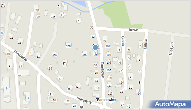 Żory, Zamkowa, 36, mapa Żor