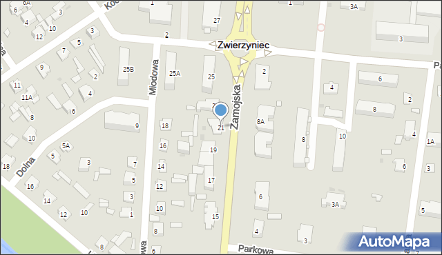 Zwierzyniec, Zamojska, 21, mapa Zwierzyniec