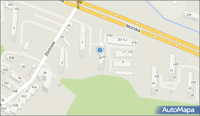 Gdynia, Zbożowa, 13, mapa Gdyni