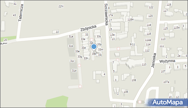 Łódź, Zbójnicka, 33k, mapa Łodzi