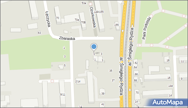 Łódź, Zbaraska, 1, mapa Łodzi