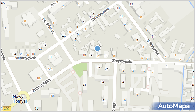 Nowy Tomyśl, Zbąszyńska, 12, mapa Nowy Tomyśl