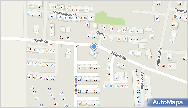 Szczecin, Zbójnicka, 18, mapa Szczecina