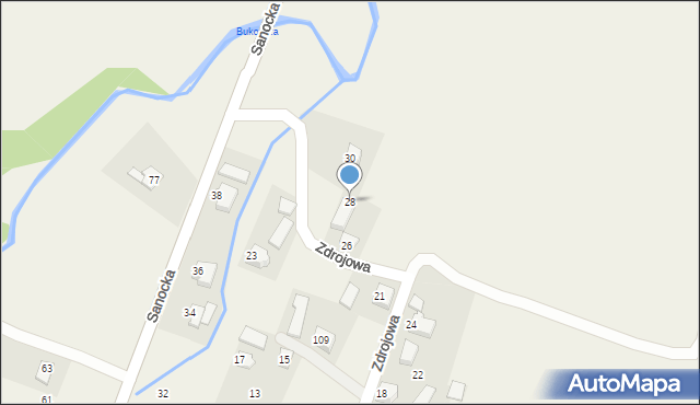Bukowsko, Zdrojowa, 28, mapa Bukowsko