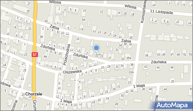 Chorzele, Zduńska, 21, mapa Chorzele