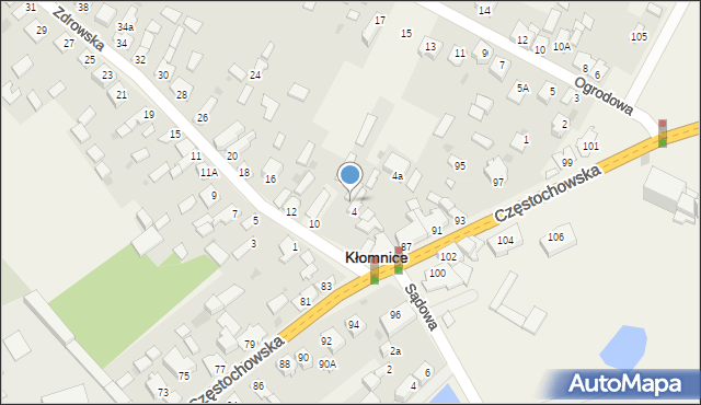 Kłomnice, Zdrowska, 6, mapa Kłomnice