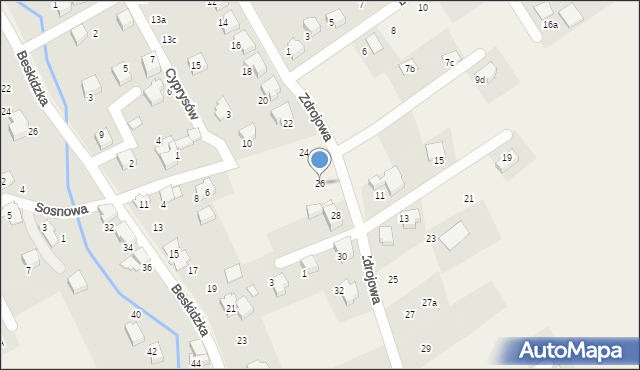 Kozy, Zdrojowa, 26, mapa Kozy
