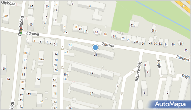 Kraków, Zdrowa, 13, mapa Krakowa