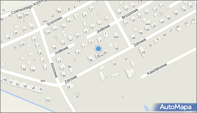 Łosice, Zdrowa, 54, mapa Łosice