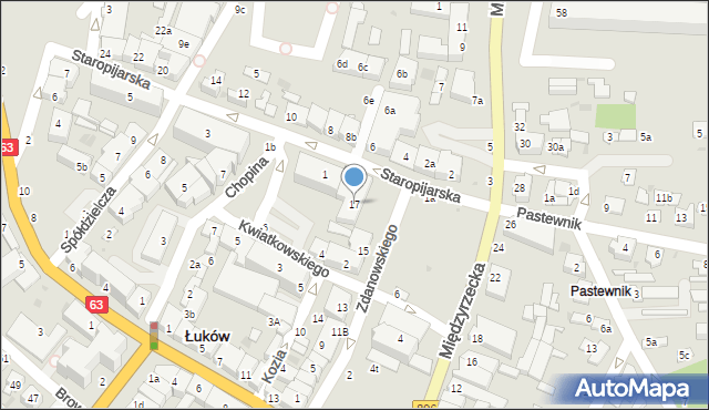 Łuków, Zdanowskiego Stefana, 17, mapa Łuków