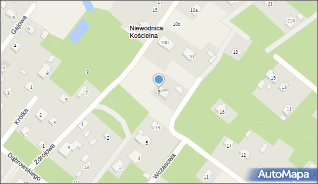 Niewodnica Kościelna, Zdrojowa, 8, mapa Niewodnica Kościelna