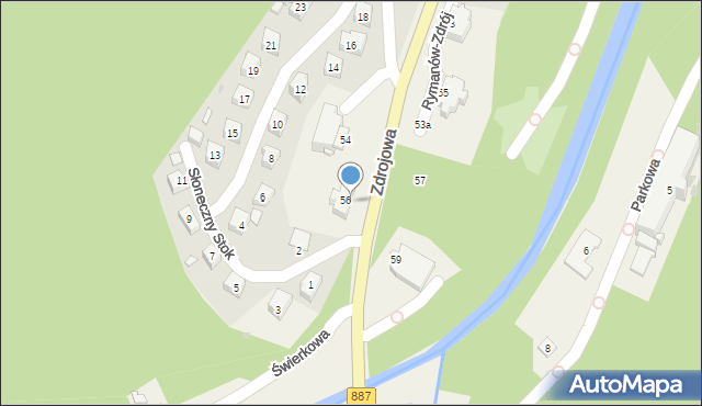 Rymanów-Zdrój, Zdrojowa, 56, mapa Rymanów-Zdrój