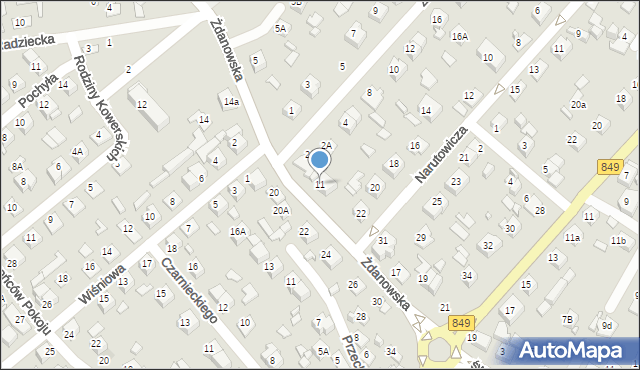 Zamość, Żdanowska, 11, mapa Zamościa