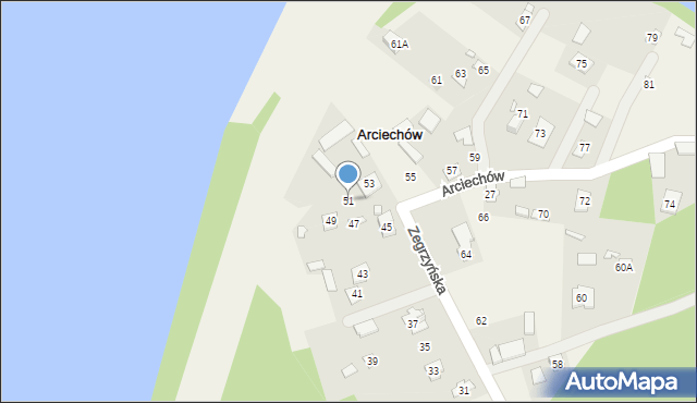 Arciechów, Zegrzyńska, 51, mapa Arciechów