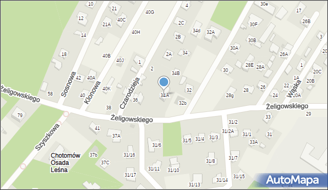 Chotomów, Żeligowskiego Lucjana, gen., 34A, mapa Chotomów
