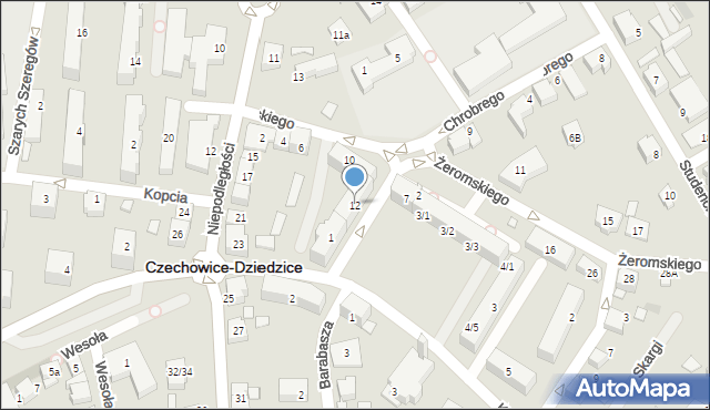 Czechowice-Dziedzice, Żeromskiego Stefana, 12, mapa Czechowic-Dziedzic