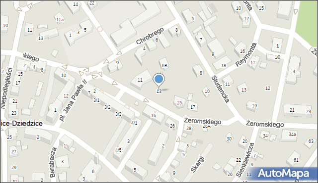 Czechowice-Dziedzice, Żeromskiego Stefana, 13, mapa Czechowic-Dziedzic