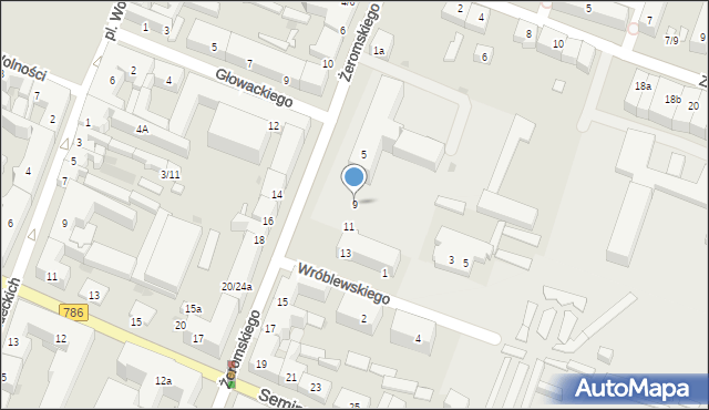 Kielce, Żeromskiego Stefana, 9, mapa Kielc