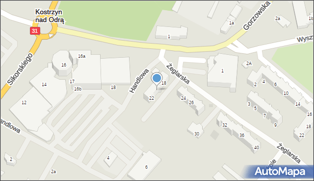 Kostrzyn nad Odrą, Żeglarska, 20, mapa Kostrzyn nad Odrą