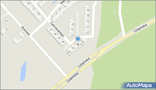 Koszalin, Żebrowskiego Michała, 58, mapa Koszalina