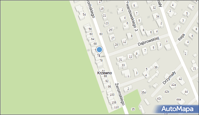 Krzewno, Żeromskiego Stefana, 76, mapa Krzewno