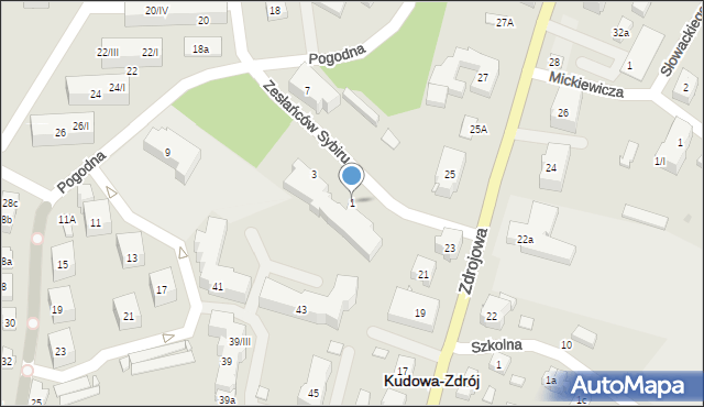 Kudowa-Zdrój, Zesłańców Sybiru, 1, mapa Kudowa-Zdrój