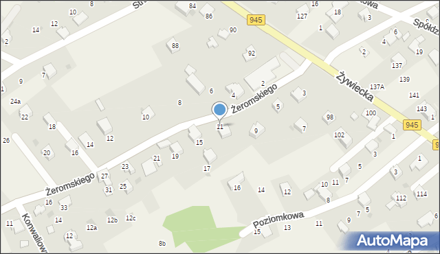 Łodygowice, Żeromskiego Stefana, 11, mapa Łodygowice