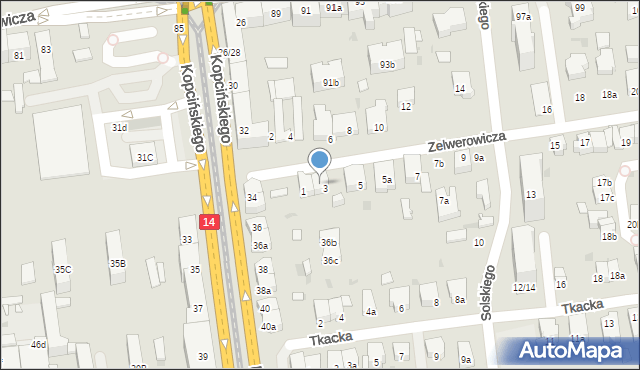 Łódź, Zelwerowicza Aleksandra, 3A, mapa Łodzi