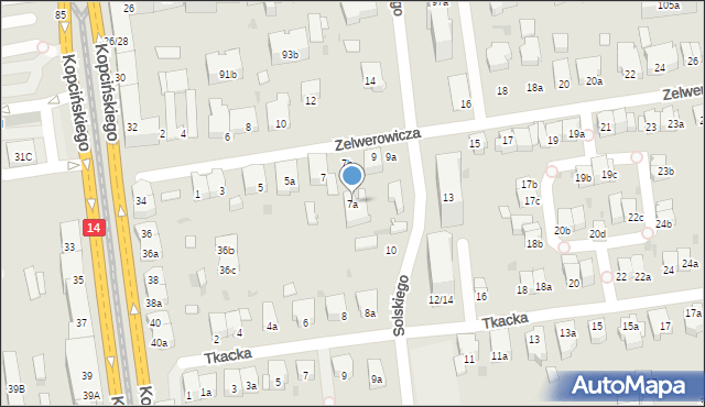 Łódź, Zelwerowicza Aleksandra, 7a, mapa Łodzi