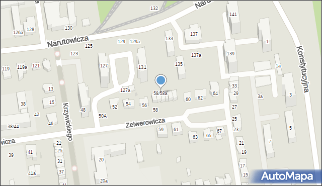 Łódź, Zelwerowicza Aleksandra, 58/58a, mapa Łodzi