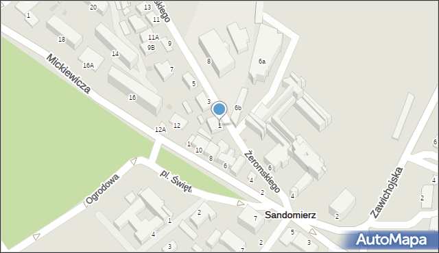 Sandomierz, Żeromskiego Stefana, 1, mapa Sandomierza