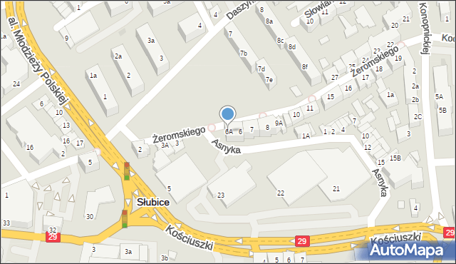 Słubice, Żeromskiego Stefana, 6A, mapa Słubice