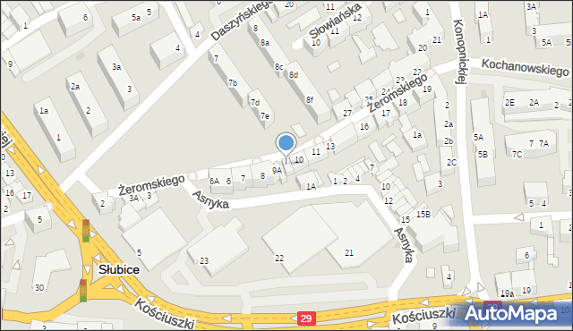 Słubice, Żeromskiego Stefana, 9b, mapa Słubice