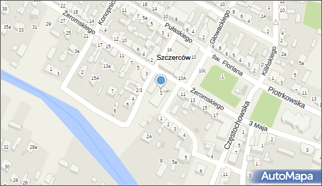 Szczerców, Żeromskiego Stefana, 1, mapa Szczerców