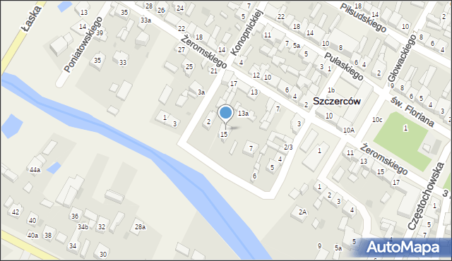 Szczerców, Żeromskiego Stefana, 15A, mapa Szczerców