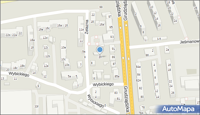 Toruń, Żelazna, 10, mapa Torunia