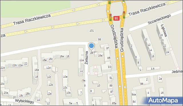 Toruń, Żelazna, 18, mapa Torunia